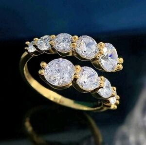SS 925 Elegant Gold Plated  Zirconia  Women's Ring Adjustable